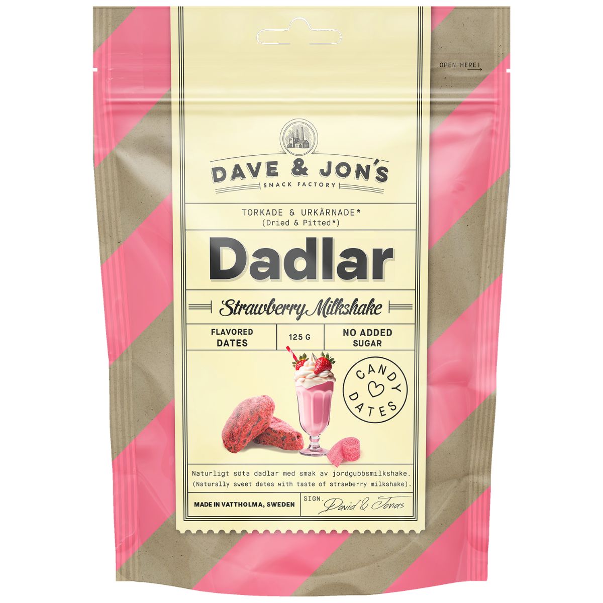 Dave & Jon’s garšotie dateles – Strawberry Milkshake 125 g